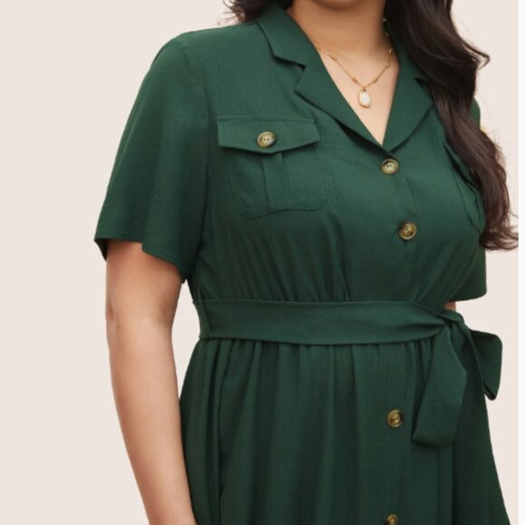 BloomChic Plus Size 2XL Plain Suit Collar Belted Flap Detail Shift Dress us18 - Picture 3 of 6